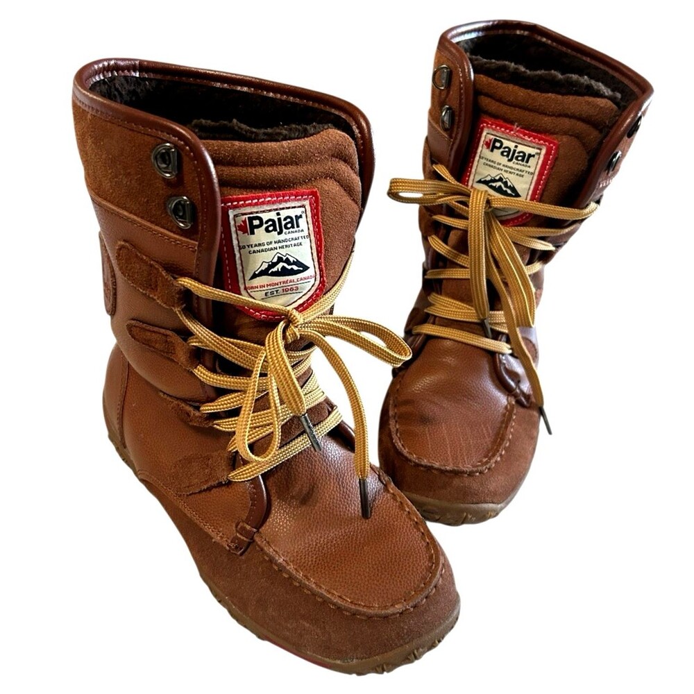 Pajar Gaetana Brown Leather Waterproof Moc Toe Boots Womens EU 37 US 6 - 6.5